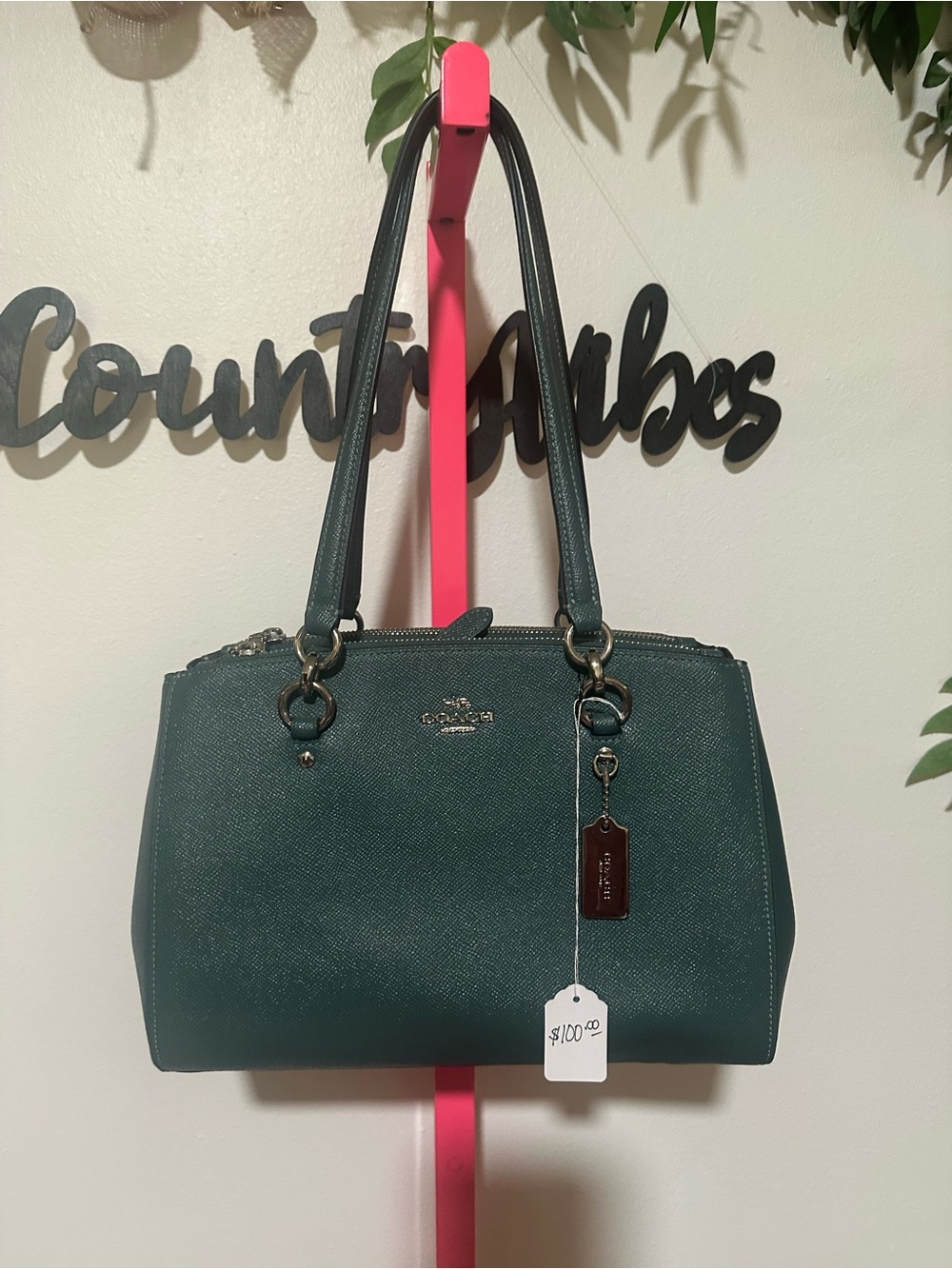 Coach Structured Shoulder Tote in Teal Green